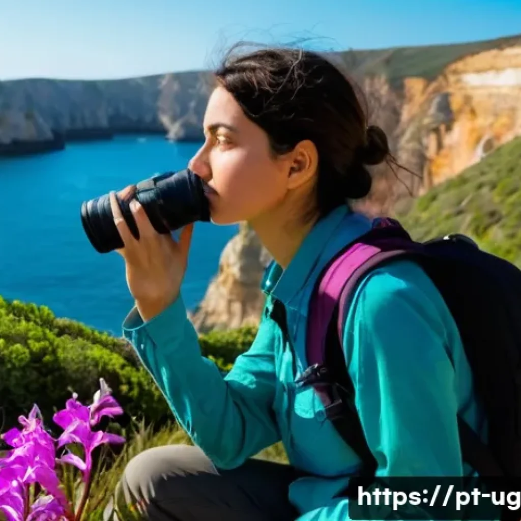 생물종 관찰 기록을 위한 교육 프로그램 개발 - **Prompt:** "A Portuguese woman in her late 20s, with short dark hair, wearing a comfortable hiking ...