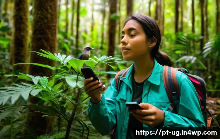 생물종 관찰과 관련된 자원 봉사 기회 - **Prompt:** A serene, wide-angle shot of a young adult (20s-30s) female volunteer, dressed in practi...
