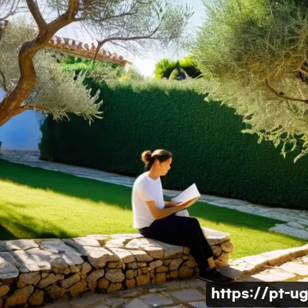 지역 생물종 관찰 기록의 중요성 - **"Quiet Observation in a Portuguese Garden"**: A serene, naturalistic photograph capturing a person...