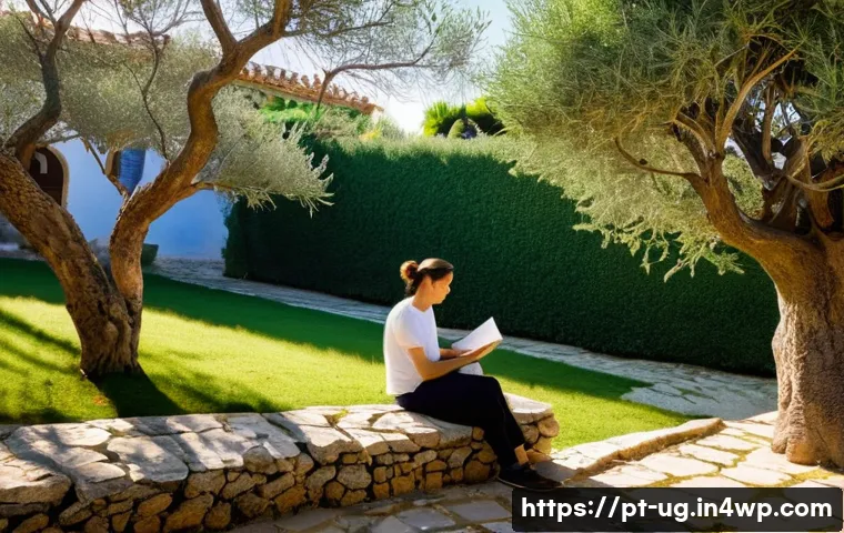 지역 생물종 관찰 기록의 중요성 - **"Quiet Observation in a Portuguese Garden"**: A serene, naturalistic photograph capturing a person...