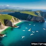 Home 22 생물종 관찰 데이터의 시각화 기법 - **Prompt:** A dynamic and artistic aerial view of the rugged Portuguese coastline meeting the Atlant...