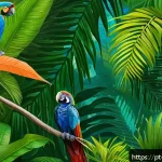 Home 23 생물종 관찰 기록의 통계적 분석 기법 - A detailed digital illustration of a vibrant tropical rainforest habitat in Brazil during daytime, s...