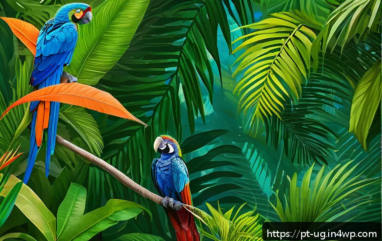 생물종 관찰 기록의 통계적 분석 기법 - A detailed digital illustration of a vibrant tropical rainforest habitat in Brazil during daytime, s...